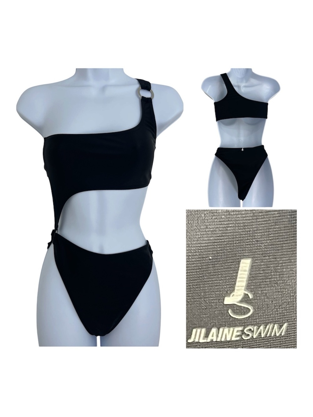 Jilaine Swim Glossy One Piece Swimsuit Womens Size S Black